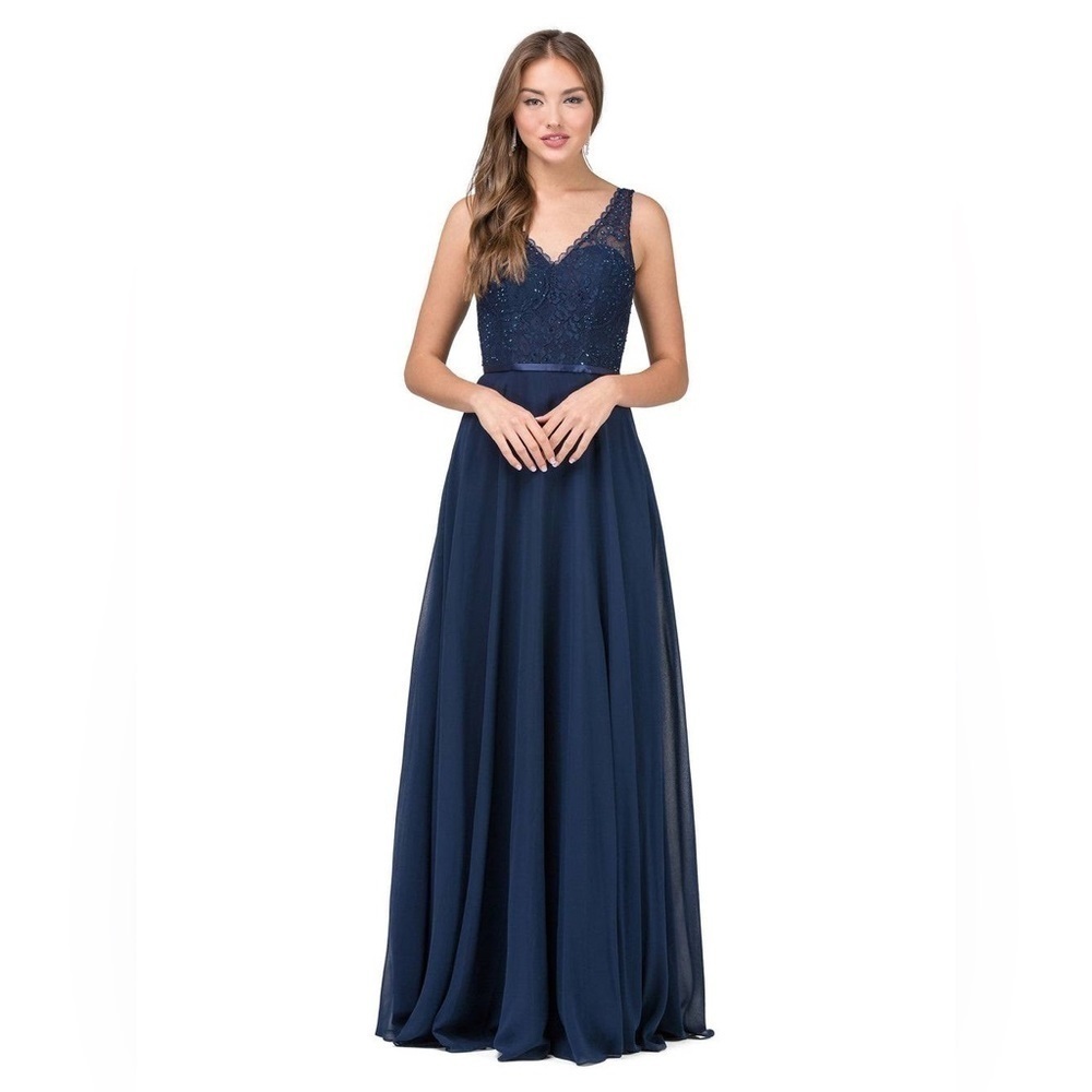 NWT Dancing Queen Sleeveless Scalloped Lace IllusionGown